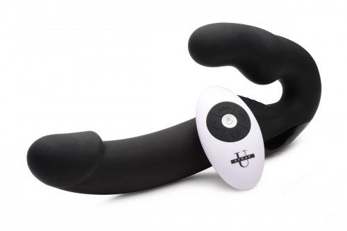 Черный безремневой страпон Urge Silicone Strap On с пультом ДУ - 24 см. - XR Brands - купить с доставкой в Реутове