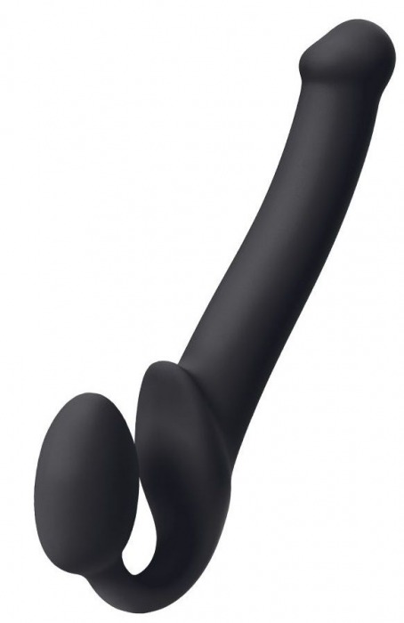Черный безремневой страпон Silicone Bendable Strap-On M - Strap-on-me - купить с доставкой в Реутове