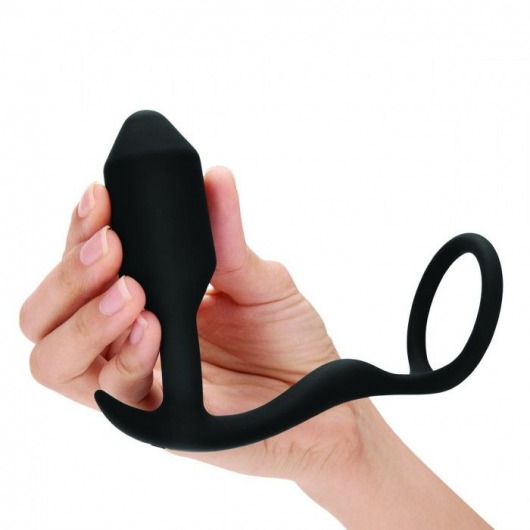 Черное эрекционное кольцо с анальным плагом Snug   Tug - b-Vibe - в Реутове купить с доставкой