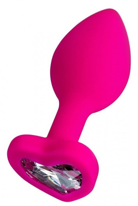 Розовая анальная втулка Diamond Heart с прозрачным кристаллом - 7 см. - ToyFa - купить с доставкой в Реутове