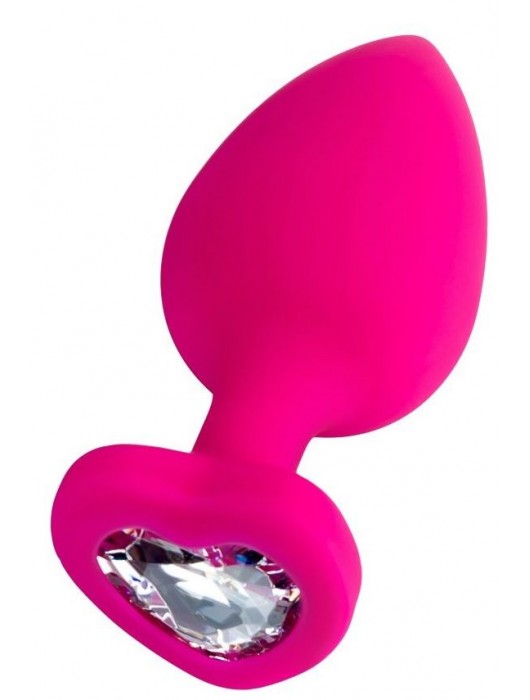 Розовая анальная втулка Diamond Heart с прозрачным кристаллом - 9,5 см. - ToyFa - купить с доставкой в Реутове