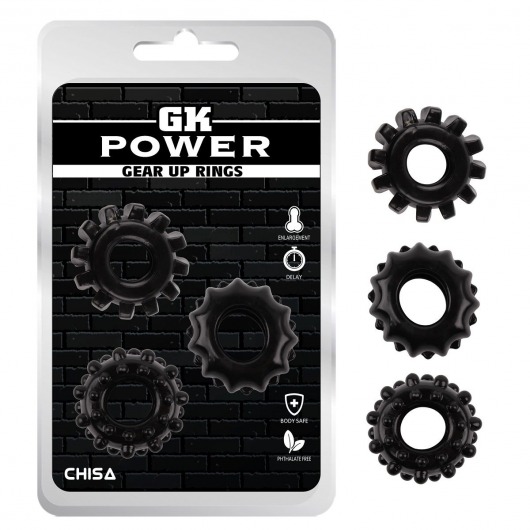 Набор из 3 черных эрекционных колец Gear Up Rings - Chisa - в Реутове купить с доставкой