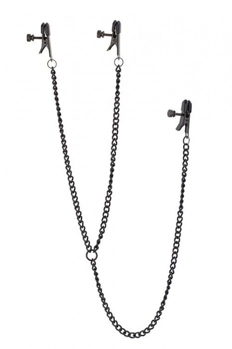 Черные зажимы на соски и клитор на цепочке DELUXE NIPPLE   CLIT CLAMPS - Dream Toys - купить с доставкой в Реутове