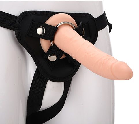 Телесный страпон на черных трусиках STRAP ON REAL DILDO - 20 см. - Dream Toys - купить с доставкой в Реутове