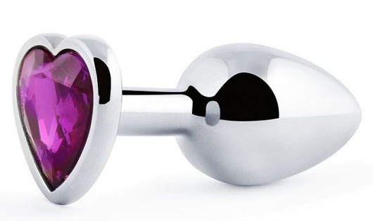 Серебристая анальная пробка с фиолетовым кристаллом-сердечком - 8 см. - Anal Jewelry Plug - купить с доставкой в Реутове