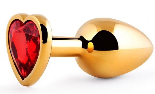 Золотистая анальная пробка с красным стразом-сердечком - 8 см. - Anal Jewelry Plug - купить с доставкой в Реутове