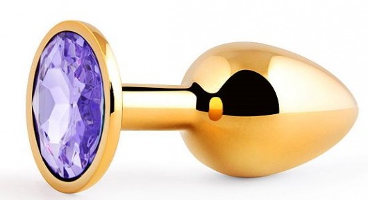 Золотистая анальная пробка с фиолетовым стразом - 7,2 см. - Anal Jewelry Plug - купить с доставкой в Реутове