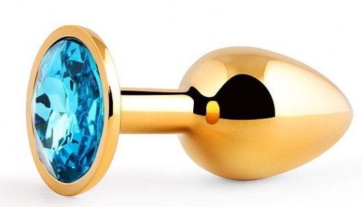 Золотистая анальная пробка с голубым стразом - 7,2 см. - Anal Jewelry Plug - купить с доставкой в Реутове