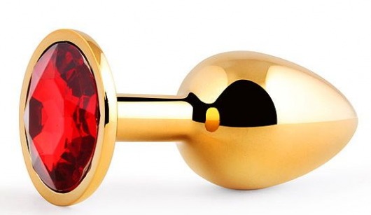 Золотистая анальная пробка с красным стразом - 7,2 см. - Anal Jewelry Plug - купить с доставкой в Реутове