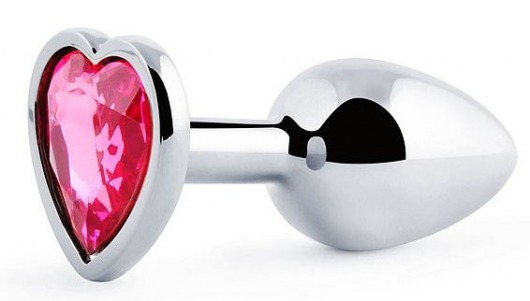 Серебристая анальная пробка с розовым кристаллом-сердечком - 7 см. - Anal Jewelry Plug - купить с доставкой в Реутове