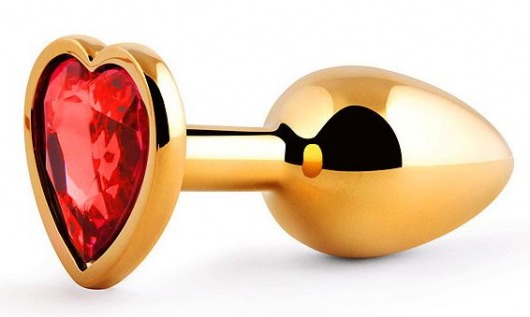 Золотистая анальная пробка с красным стразом-сердечком - 7 см. - Anal Jewelry Plug - купить с доставкой в Реутове