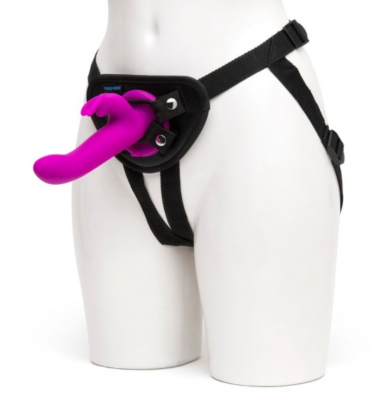 Лиловый страпон Rechargeable Vibrating Strap-On Harness Set - 17,6 см. - Happy Rabbit - купить с доставкой в Реутове
