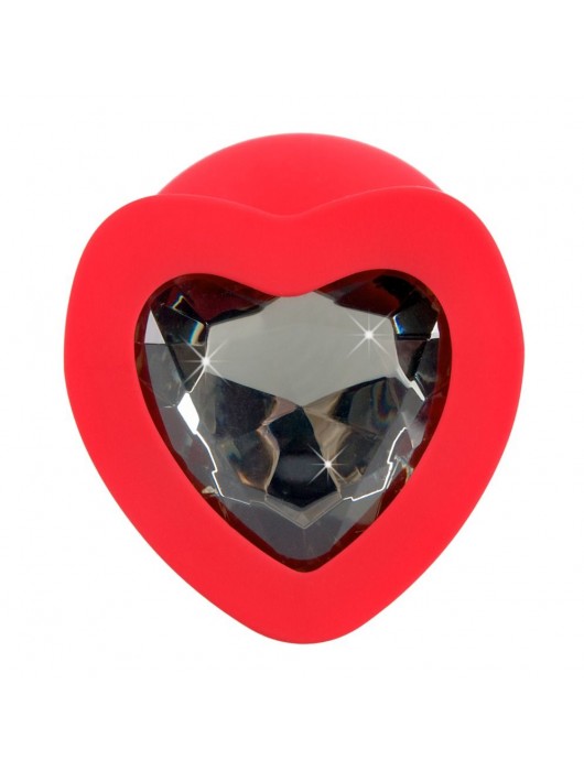 Красная силиконовая анальная пробка с черным стразом-сердечком - 9,3 см. - Orion - купить с доставкой в Реутове