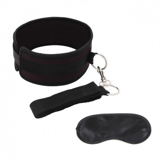 Черный ошейник с длинным поводком Collar and Leash Set - Lux Fetish - купить с доставкой в Реутове