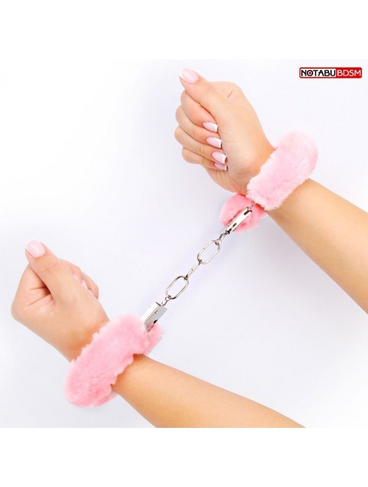Металлические наручники с мягкой нежно-розовой опушкой - Notabu - купить с доставкой в Реутове
