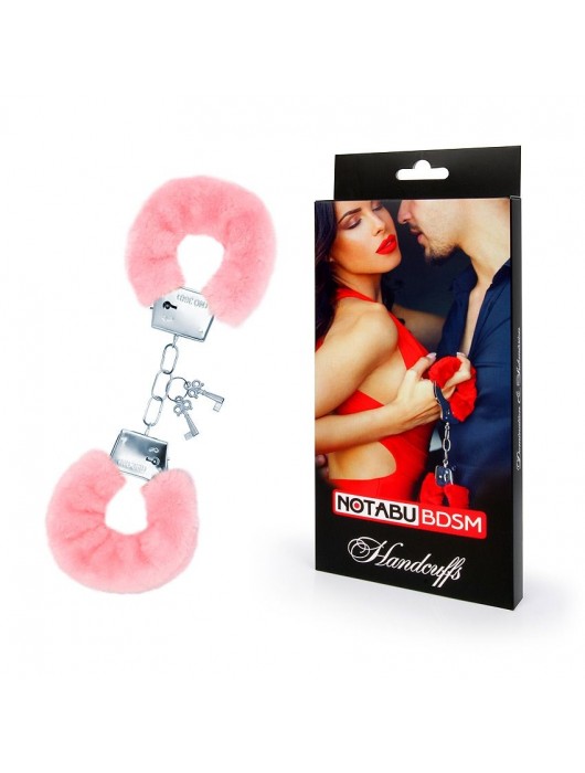 Металлические наручники с мягкой нежно-розовой опушкой - Notabu - купить с доставкой в Реутове