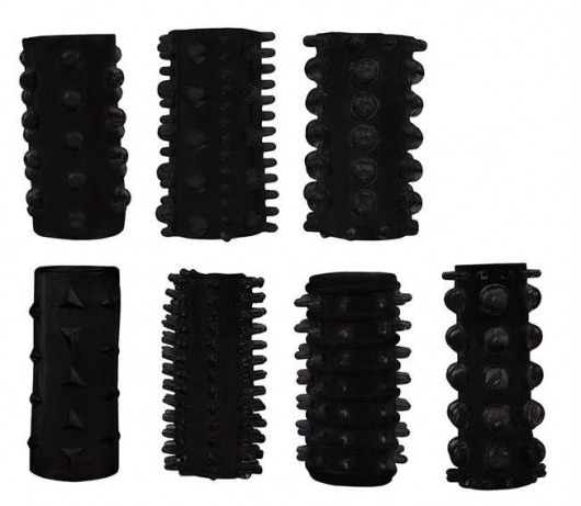 Набор из 7 черных насадок PENIS SLEEVES SET - Dream Toys - в Реутове купить с доставкой
