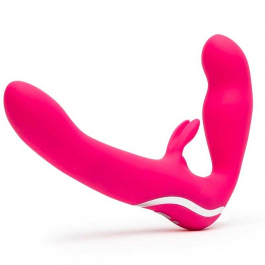 Ярко-розовый безремневой страпон Rechargeable Vibrating Strapless Strap-On - Happy Rabbit - купить с доставкой в Реутове