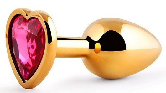 Золотистая анальная пробка с малиновым кристаллом-сердечком - 7 см. - Anal Jewelry Plug - купить с доставкой в Реутове