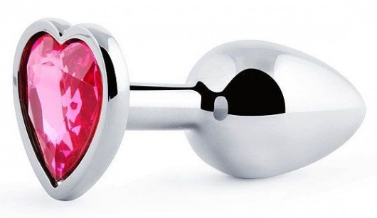 Серебристая анальная пробка с малиновым кристаллом-сердечком - 7 см. - Anal Jewelry Plug - купить с доставкой в Реутове