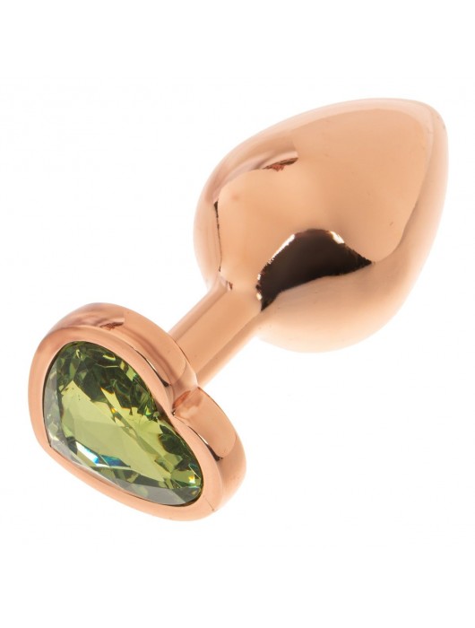 Золотистая анальная пробка OYO с зеленым кристаллом-сердцем - 7,3 см. - OYO
