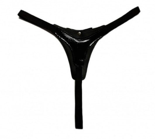 Черные лаковые трусики-стринги с бантиком - БДСМ Арсенал купить с доставкой