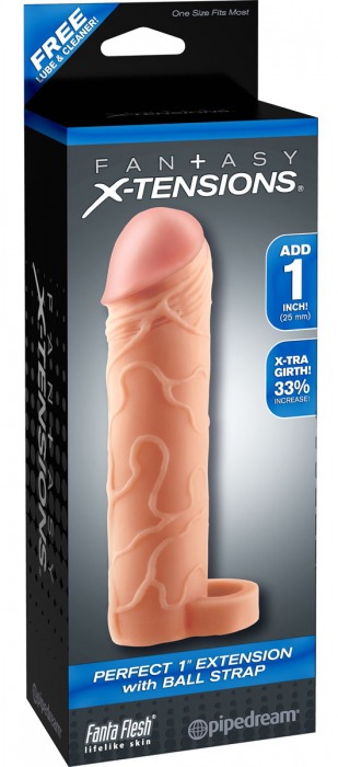 Телесная насадка с кольцом Perfect 1 Extension with Ball Strap - 17 см. - Pipedream - в Реутове купить с доставкой
