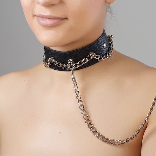 Чёрный ошейник из натуральной кожи - Sitabella - купить с доставкой в Реутове