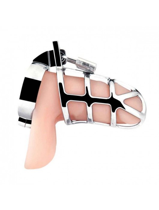 Серебристая металлическая клетка для члена с замком Enslave Cock Cage - BlueLine - купить с доставкой в Реутове