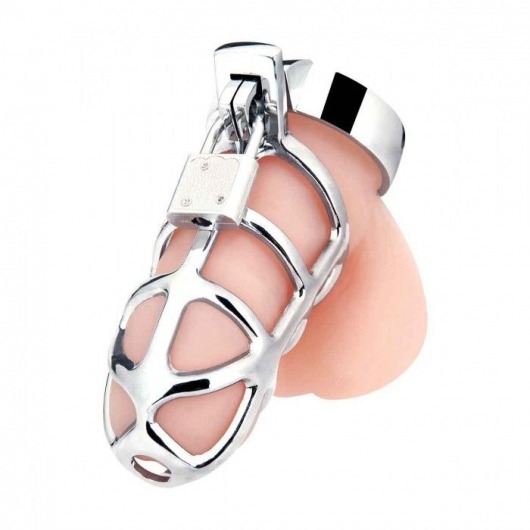 Серебристая металлическая клетка для члена с замком Enslave Cock Cage - BlueLine - купить с доставкой в Реутове