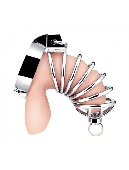 Серебристая клетка для члена Urethral Play Cage - BlueLine - купить с доставкой в Реутове
