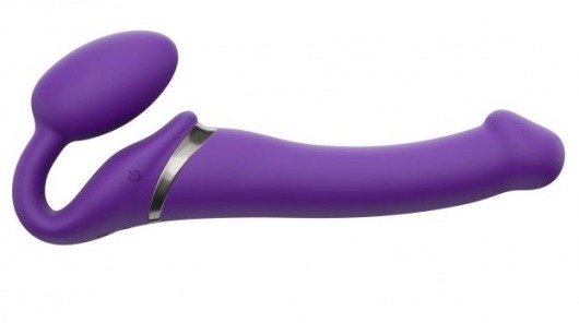 Фиолетовый безремневой вибрострапон Vibrating Bendable Strap-On - size L - Strap-on-me - купить с доставкой в Реутове