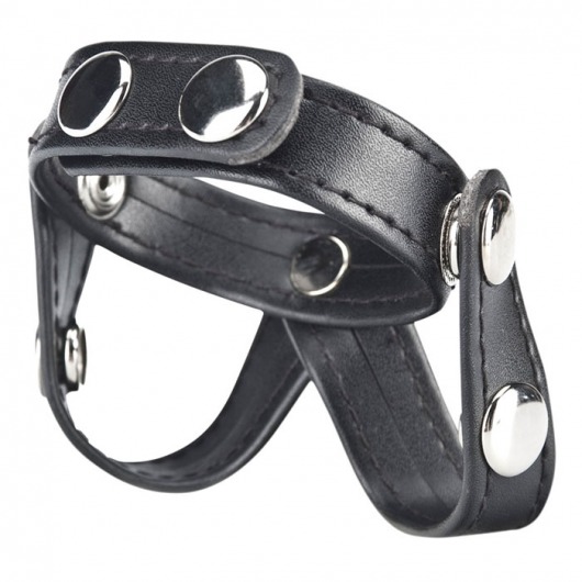 Кольцо на пенис с разделителем мошонки из искусственной кожи на клепках V-STYLE COCK RING - BlueLine - в Реутове купить с доставкой