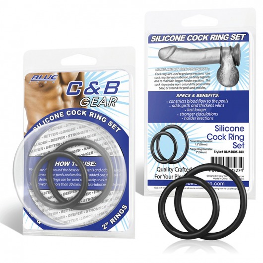 Набор из двух черных силиконовых колец разного диаметра SILICONE COCK RING SET - BlueLine - в Реутове купить с доставкой