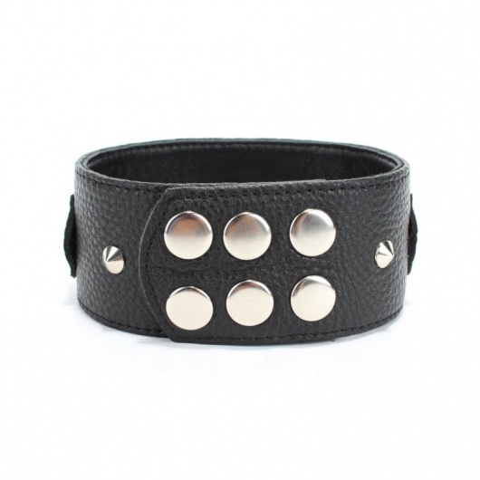 Черный кожаный ошейник с короткими шипами - БДСМ Арсенал - купить с доставкой в Реутове