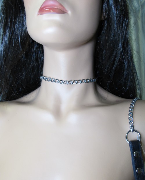 Металлический поводок с кожаной ручкой - БДСМ Арсенал - купить с доставкой в Реутове