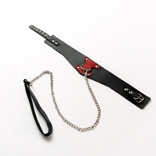 Черный широкий ошейник с красным декором и поводком - Crazy Handmade - купить с доставкой в Реутове