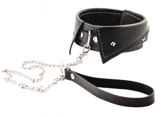 Черный ошейник-воротничок с металлическим поводком - Crazy Handmade - купить с доставкой в Реутове