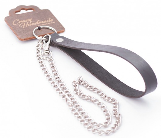 Серебристый металлический поводок с кожаной черной ручкой - 80 см. - Crazy Handmade - купить с доставкой в Реутове