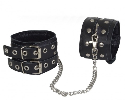 Чёрные кожаные оковы, соединенные цепочкой - Sitabella - купить с доставкой в Реутове