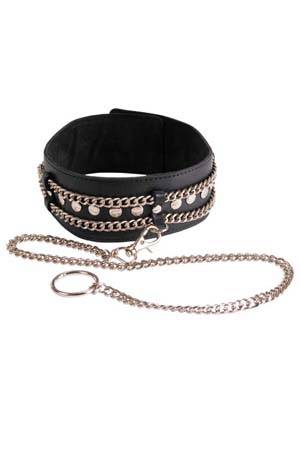Чёрный ошейник с цепочками и поводком - Sitabella - купить с доставкой в Реутове