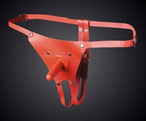 Красные кожаные универсальные трусики со штырьком для насадок - Sitabella - купить с доставкой в Реутове