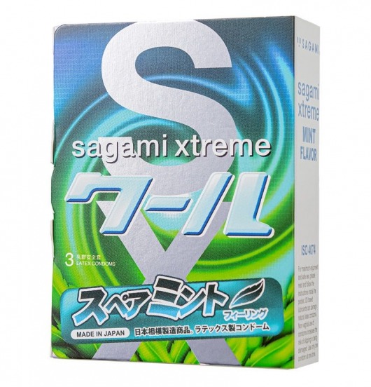 Презервативы Sagami Xtreme Mint с ароматом мяты - 3 шт. - Sagami - купить с доставкой в Реутове