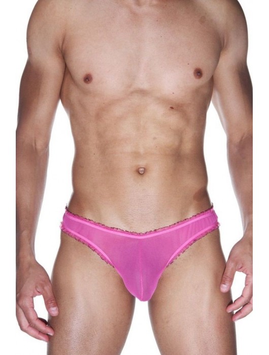 Мужские ярко-розовые трусы-бразилиана с рюшевой отделкой - La Blinque купить с доставкой