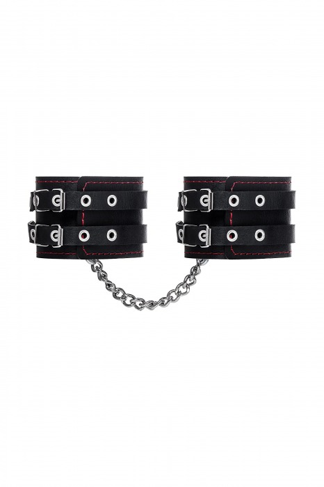 Черные кожаные оковы с двумя ремнями и контрастной строчкой - Pecado - купить с доставкой в Реутове