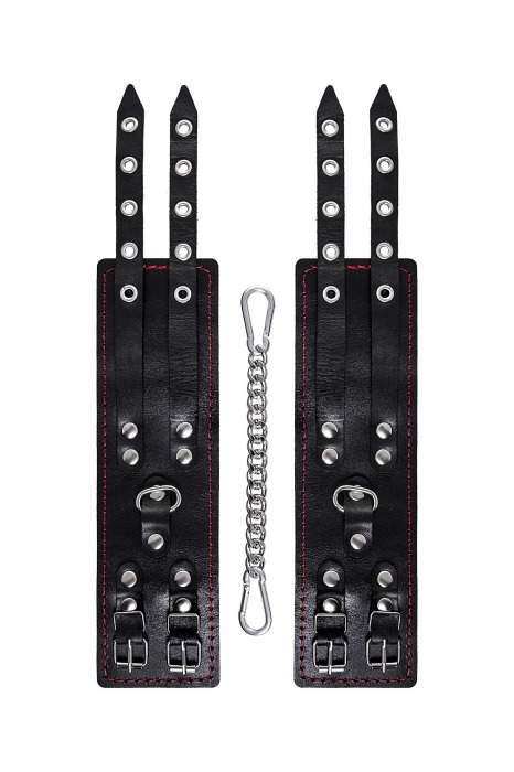 Черные кожаные оковы с двумя ремнями и контрастной строчкой - Pecado - купить с доставкой в Реутове