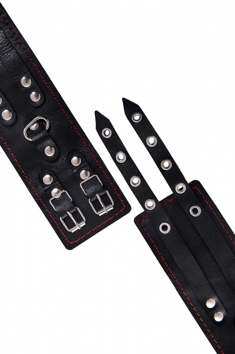 Черные кожаные оковы с двумя ремнями и контрастной строчкой - Pecado - купить с доставкой в Реутове