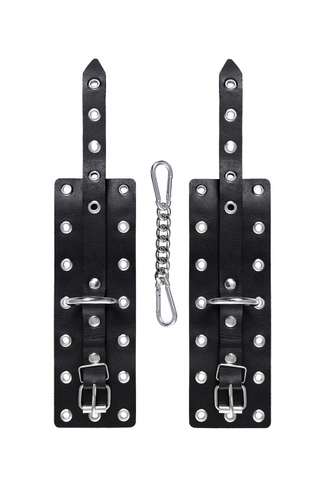 Черные кожаные однослойные наручники с люверсами - Pecado - купить с доставкой в Реутове