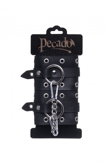 Черные кожаные однослойные наручники с люверсами - Pecado - купить с доставкой в Реутове