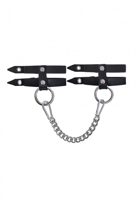 Черные однослойные кожаные оковы из двух ремешков - Pecado - купить с доставкой в Реутове